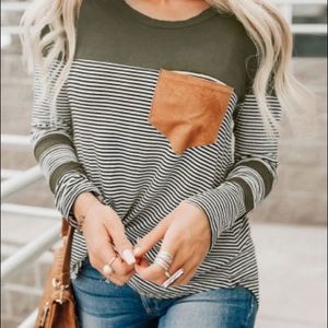 NWT Women’s Boutique Olive Green Pinstripe Long SleeveTop